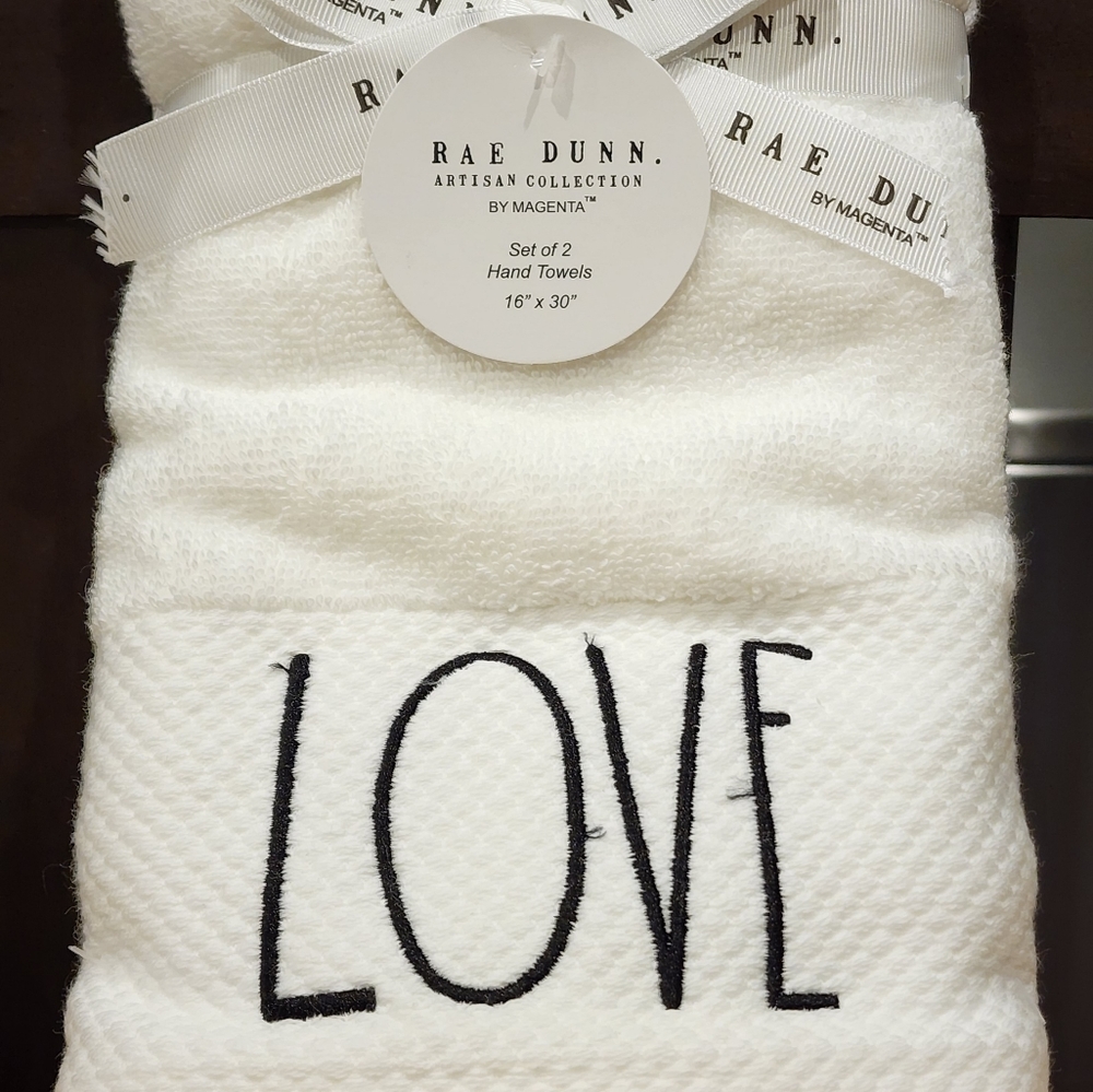 NWT- Rae Dunn LOVE Hand Towels